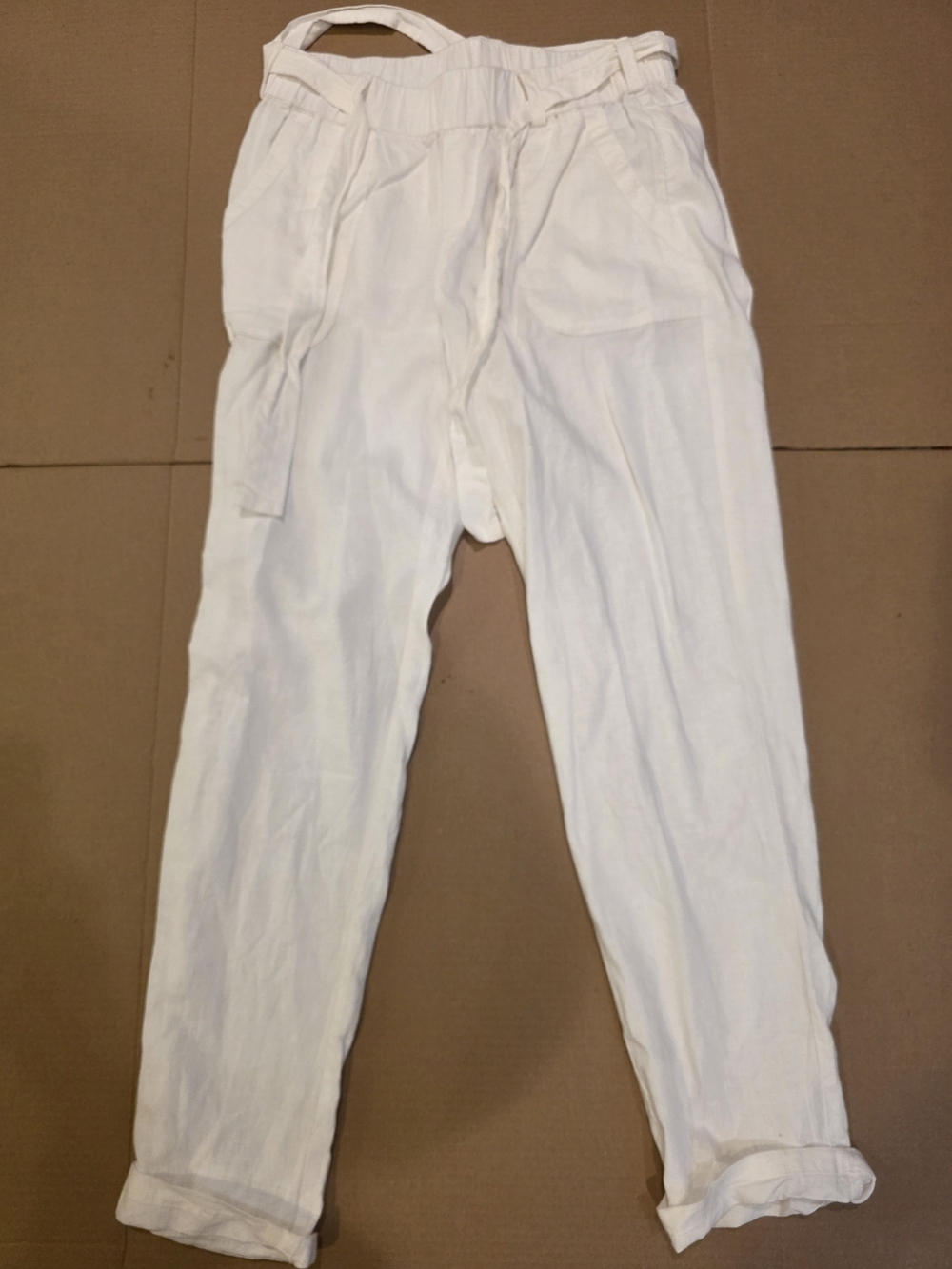 Linen New York & Company White Drawstring Elastic-Waist Jogger Pants